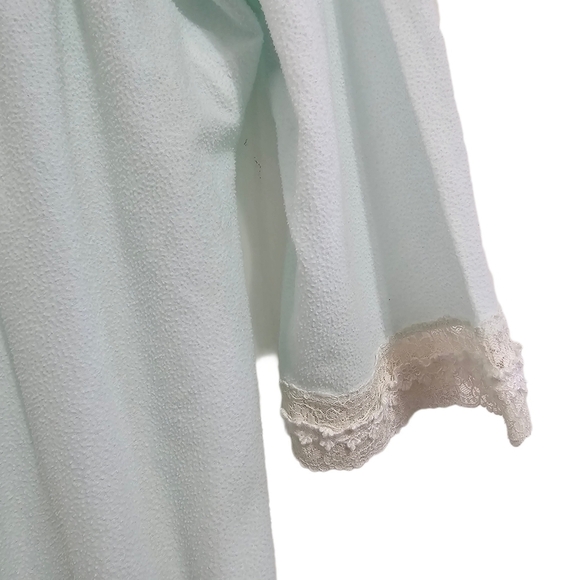 Christian Dior vintage nightgown long 3/4 sleeve lace trim blue size medium - Picture 12 of 14